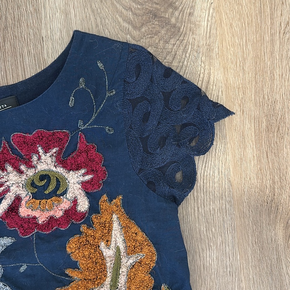 ANTHROPOLOGIE DELETTA Top Embroidered Floral Boho textured Bohemian Size S - Picture 13 of 17